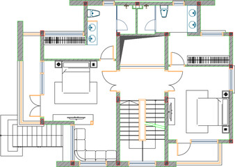 vector sketch illustration design engineering drawing architectural site plan layout simple family home  