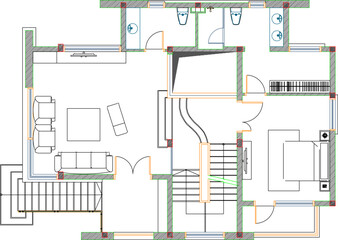 vector sketch illustration design engineering drawing architectural site plan layout simple family home  