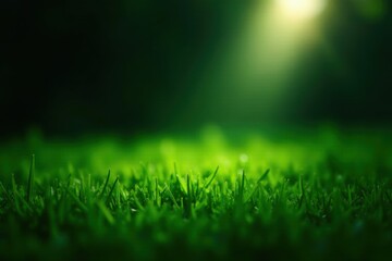 Naklejka premium Lush Green Grass Illuminated by a Soft Light, a Vibrant Nature Background Image Perfect for Various Designs and Projects