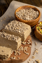 halva made from roasted sunflower seeds and crushed into one solid mass