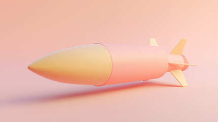 Obraz premium 3D stylized missile in pastel colors with fins and cylindrical body design. A conceptual military object blending weapon imagery with playful minimal aesthetics. 
