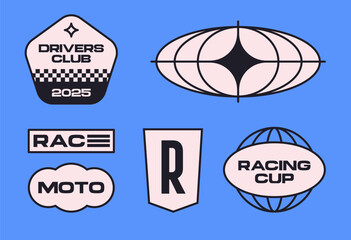 Set streetwear auto racing logo ideas for a clothing brand. Design vector typography for decals auto and t-shirt streetwear clothing y2k style.