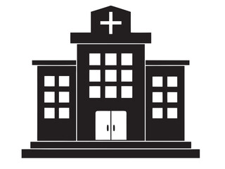 Hospital building black silhouette vector, Hospital building icon symbol
