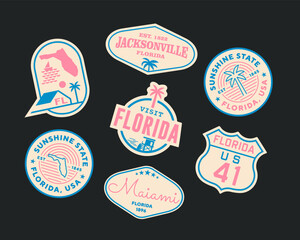 Obraz premium Sticker Pack. Collection of trendy pins. Set of cool patches vector design. Florida retro badges.