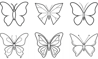 Fototapeta premium Set of a butterfly line art simple element, engraving, bugs, art, design.