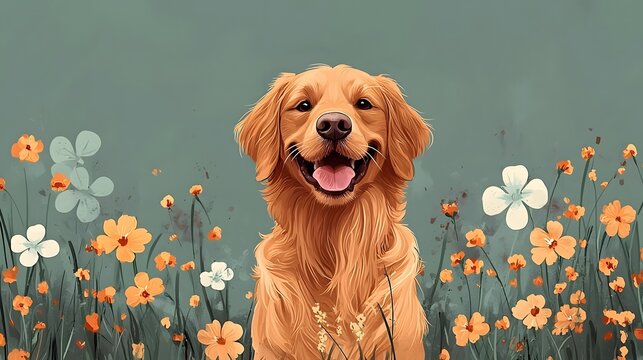 Happy Golden Retriever in a Flower Field (2)