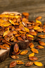 ripe pumpkin seeds fried to brown and golden