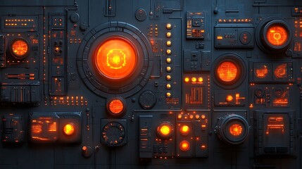 Fototapeta premium Scifi Control Panel with Glowing Orange.