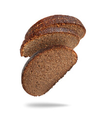 Sliced ​​dark rye bread close up isolated on a white background