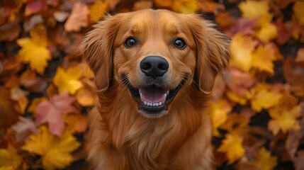 Happy Golden Retriever in Autumn Leaves (4)