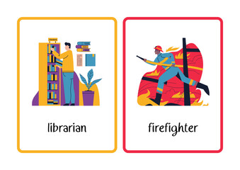 Flash Card In the category of occupations and places.Training reading and observation skills for children.