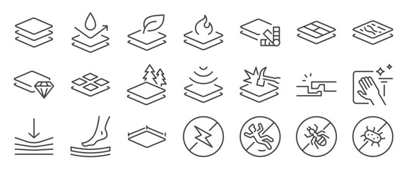 floor-flooring-benefitFloor icon set. It includes flooring, material, feature, wood, vinyl, and more icons. Editable Vector Stroke.
