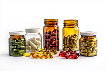 Mockup of transparent capsule bottle on pharmacy background, Pharmaceutical mocap, capsule bottle for branding. Generative AI