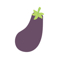 Illustration of a purple eggplant (or aubergine) with a green stem, representing a healthy vegetable, an ingredient for cooking, part of a vegan or vegetarian diet