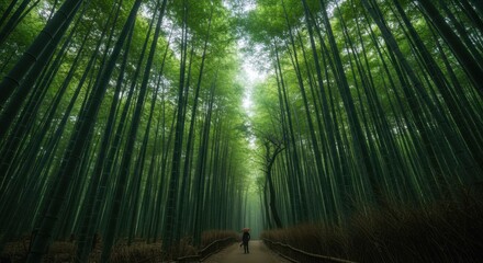 Bamboo Forest Path at Sunrise