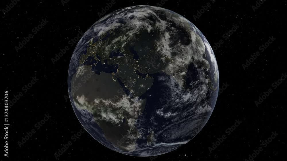 Wall mural solar system planet earth rotating at hight in outer space. suitable for education usage, 4k loop vi