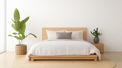 Zen-inspired bedroom with a platform bed, tatami flooring, and calming neutral tones