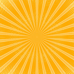 Vector yellow abstract ray background. Light of sunburst. Yellow starburst with halftone. Sun gold sky ray texture. Flash star burst.