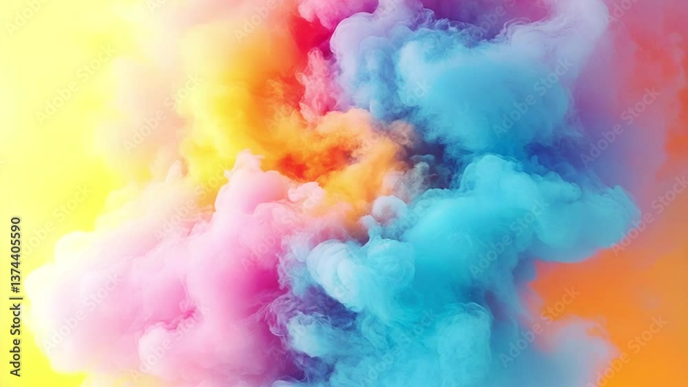 Poster animation of a dynamic cloud of colored smoke. the composition is saturated with shades ranging from