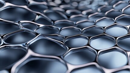 Fototapeta premium Abstract 3D Honeycomb Structure, Close Up, Futuristic Blue Metallic Design, Modern Art