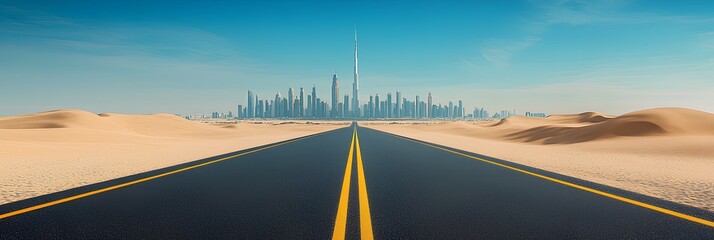 Highway to Dubai Skyline &ndash; Futuristic Cityscape in Desert Landscape