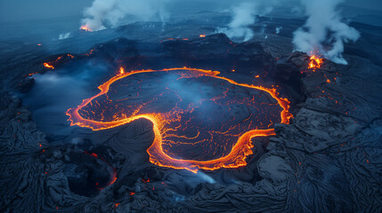 Aerial view of Venusian sulfuric acid clouds with glowing volcanic landscapes, extreme close-up of hypothetical microbial lifeforms in amber droplets. Astrobiology and extraterrestrial life concepts,