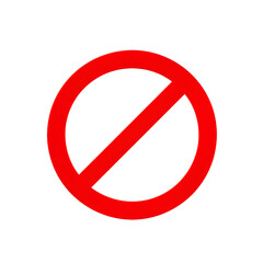 A bold red prohibition symbol with circular ring and diagonal slash on transparent backdrop