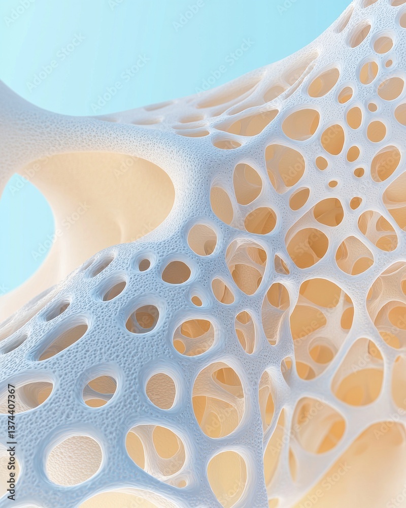 Fototapete 3d render of complex organic structure with cellular composition against blue backdrop