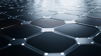 Fototapeta premium High-Tech Hexagon: A mesmerizing, close-up view of a sleek, geometric pattern, where glossy, interconnected hexagons create a captivating technological tapestry.