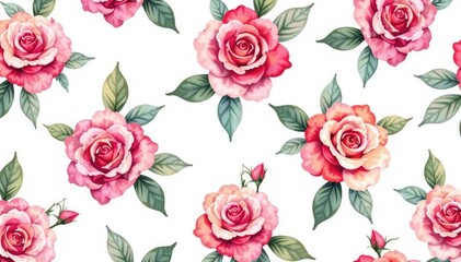 Delicate watercolor roses, swirling leaves, seamless repeat, repeat, floral, petal