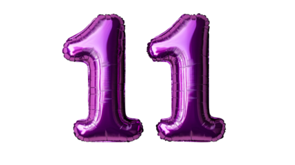 Shiny metallic purple number 11 party balloon decorations, cut out transparent
