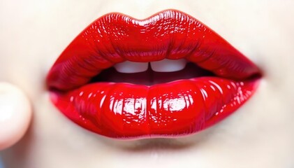 Obraz premium Close-up of vibrant red lipstick on pure white , shade, pout