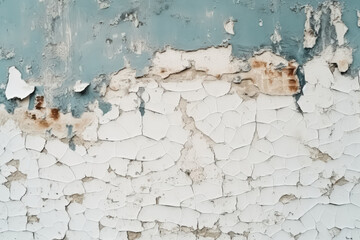 Obraz premium The wall is covered in peeling paint and has a blue and yellow color scheme.