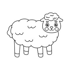 Hand drawn vector illustration of cute sheep coloring pages for children