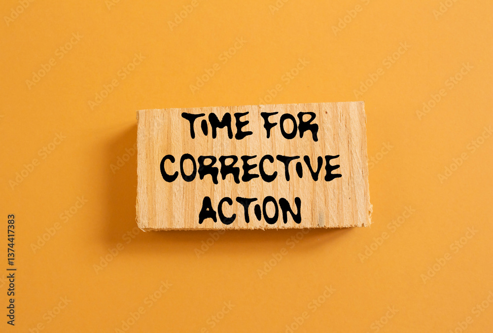 Fototapete time for corrective action message written on wood piece on orange background. conceptual time for c