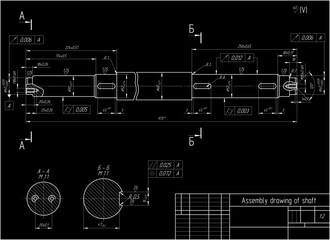 Assembly drawing of shaft of electrical reducer.
Vector design of steel mechanical device with 
dimension lines.
Engineering technic computer cad scheme on 
paper sheet. Hand drawn pencil sketch.