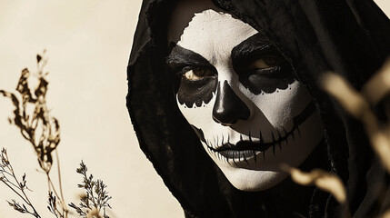 scary halloween vampire with skull