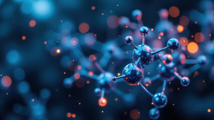 A detailed molecular model of a GLP-1 molecule with its atoms represented as spheres and bonds connecting them.