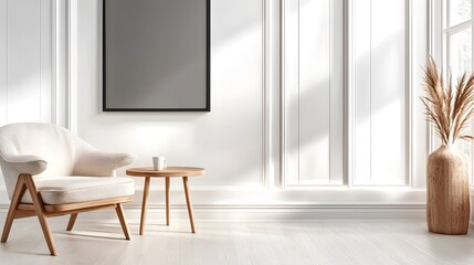 Cozy Minimalist Living Room Interior with Natural Light and Elegant Furniture in a Modern Setting