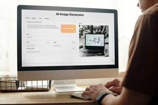 Unrecognizable Man Using Online Tool To Generate Images