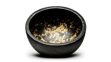 Elegant Black Ceramic Bowl with Unique Texture and Smooth Surface on White Background