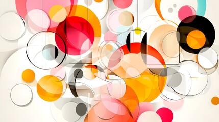 Vibrant Abstract Composition Featuring Colorful Geometric Circles and Shapes on a Light Background
