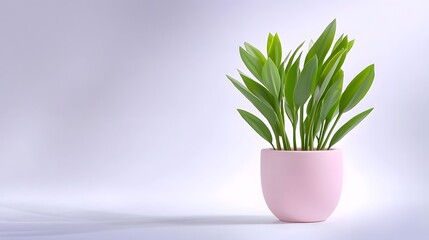 Potted Green Plant with Lush Leaves Displayed on a Soft Background in a Minimalist Interior Setting