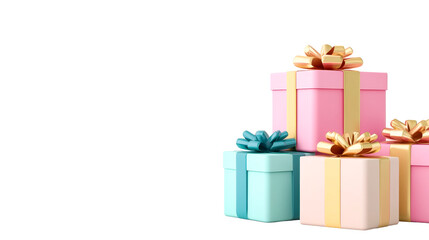 Obraz premium Four gift boxes, pink and blue presents isolated, cut out transparent