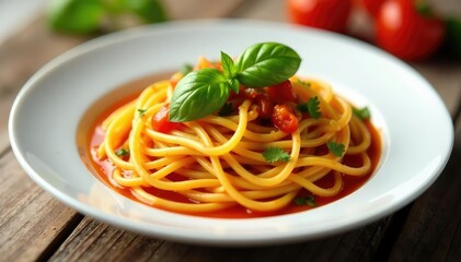 Plate of fresh pasta with basil, tomato sauce , dish, tomato, pasta