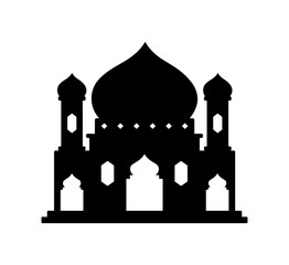 Minimalist Black Mosque Silhouette with Domes and Minarets for Islamic Backgrounds and Religious Themes.