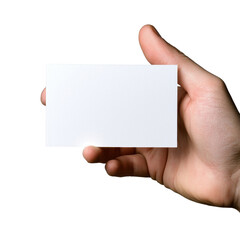 Blank card held in a hand against a dark background.