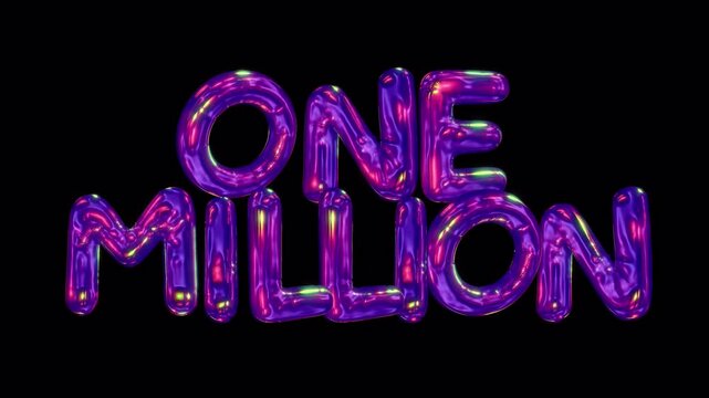A shimmering 3D reflective one million caption in an iridescent bubble typeface style, with embedded alpha for easy drag and drop overlay.