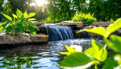 Serene Waterfall Garden Pond.
