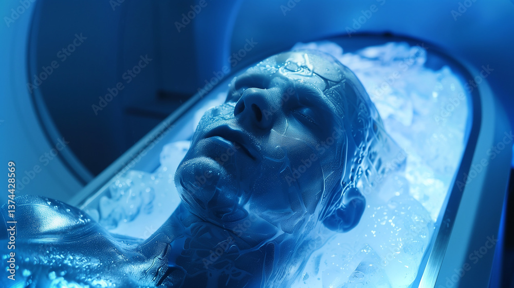 Poster this figure in cryonic storage highlights advanced preservation tech for future explorers.
